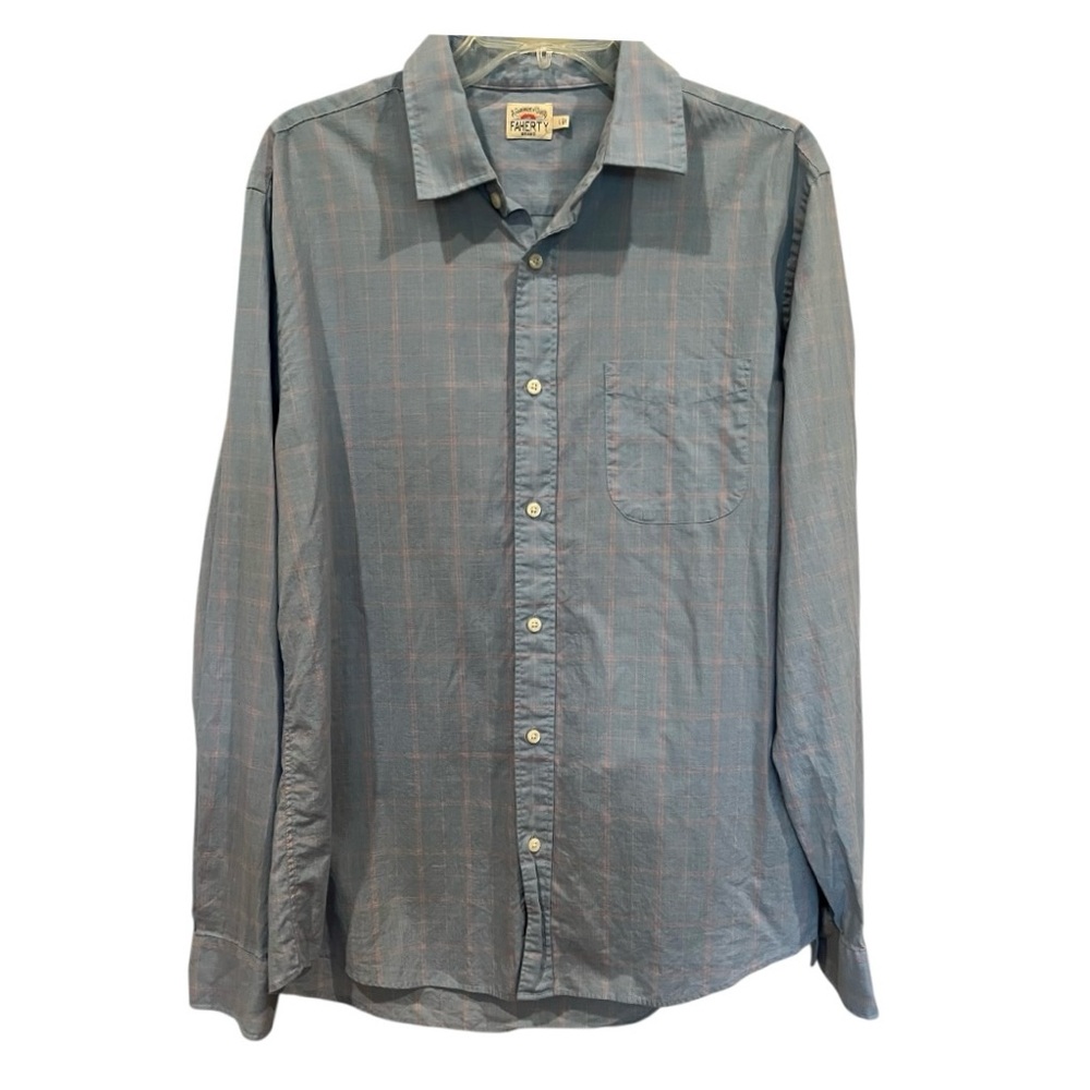 Faherty pink and blue plaid button down shirt 100% cotton size large